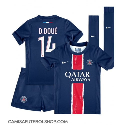 Camisa de time de futebol Paris Saint-Germain Desire Doue #14 Replicas 1º Equipamento Infantil 2024-25 Manga Curta (+ Calças curtas)